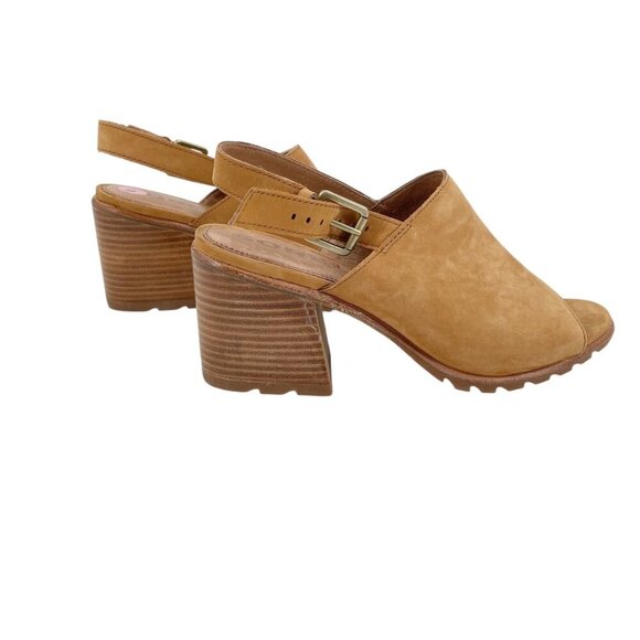 Sorel Nadia Camel Suede Block Heel Open Toe Slingback Sandals Heels Womens 9 - Picture 3 of 9
